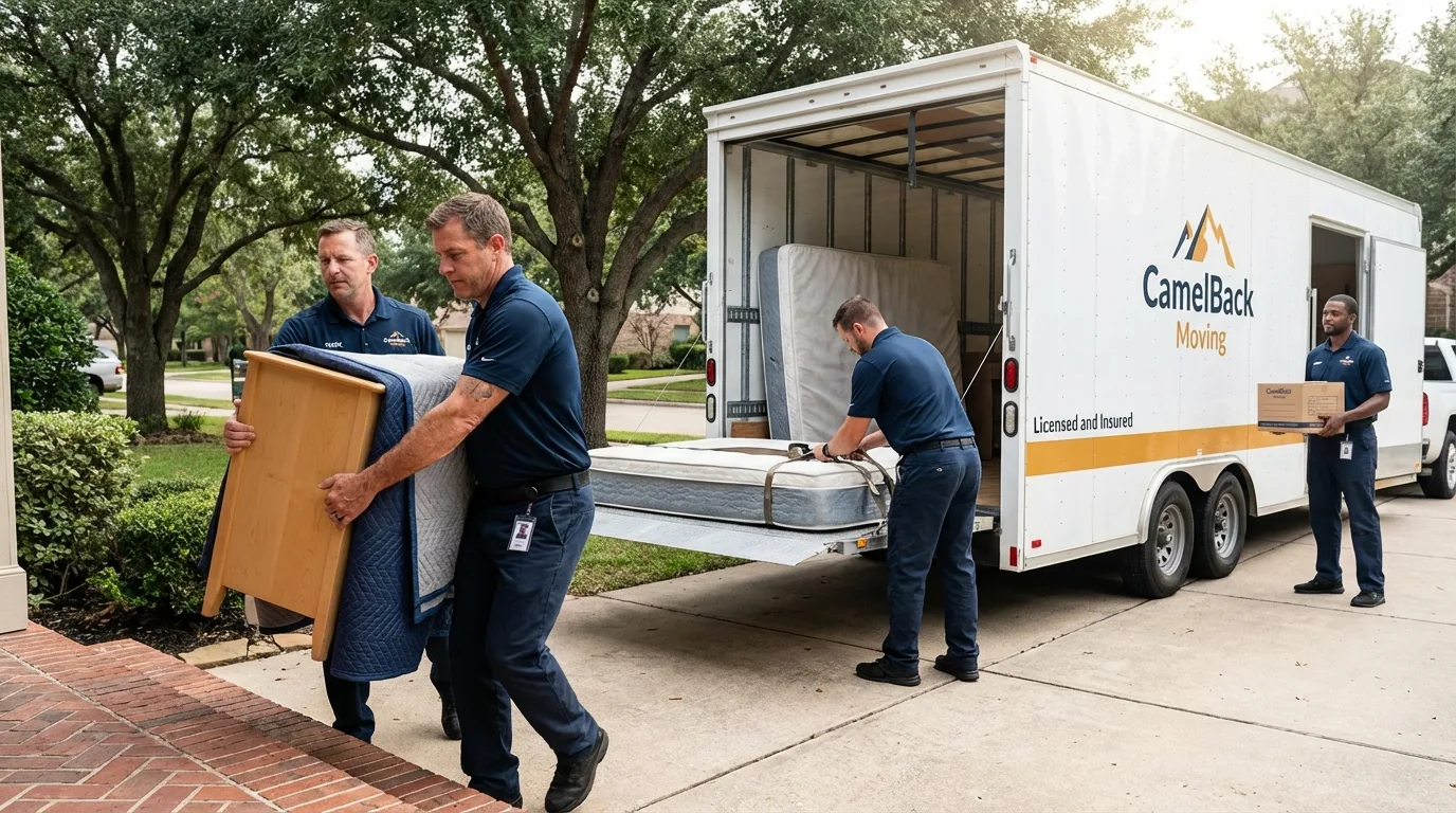 Crew loading residential truck for cross-state move from Lakeland, MN